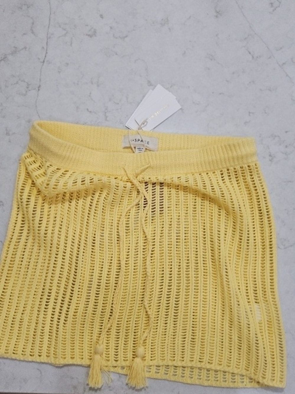 l*space Yellow Crochet Drawstring Beach Skirt